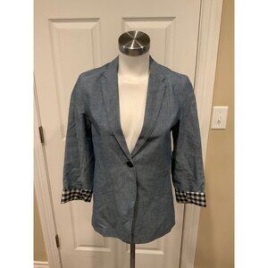 Rogan Blue Chambray Single Button Blazer W/ Plaid Lining, Size XS